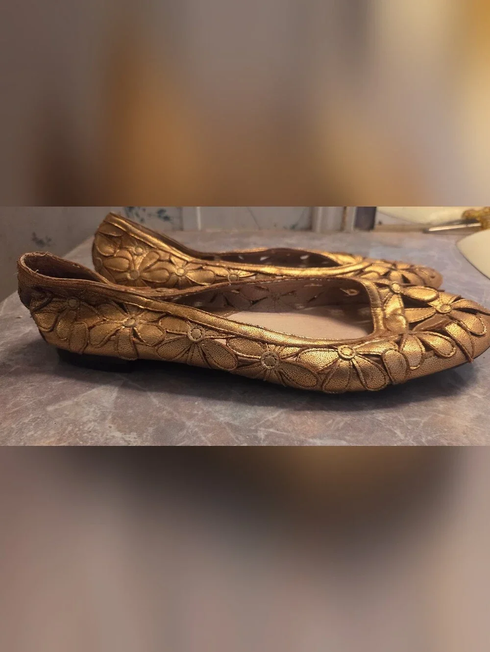 Michael Kors Gold Floral Cutout Ballet Flats